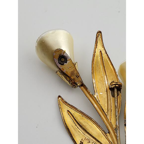 Vintage Sterling Craft by Coro Calla Lily Brooch Enamel Lucite 3" - Picture 5 of 7